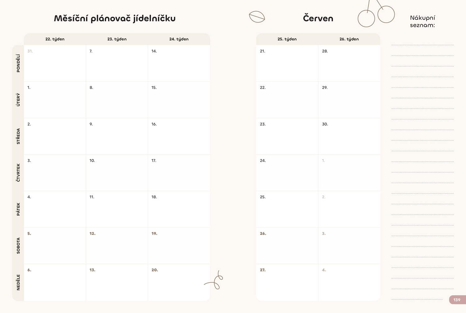 Fitness diář 2027 měsíční plánovač jídelníčku fitness diar 2027